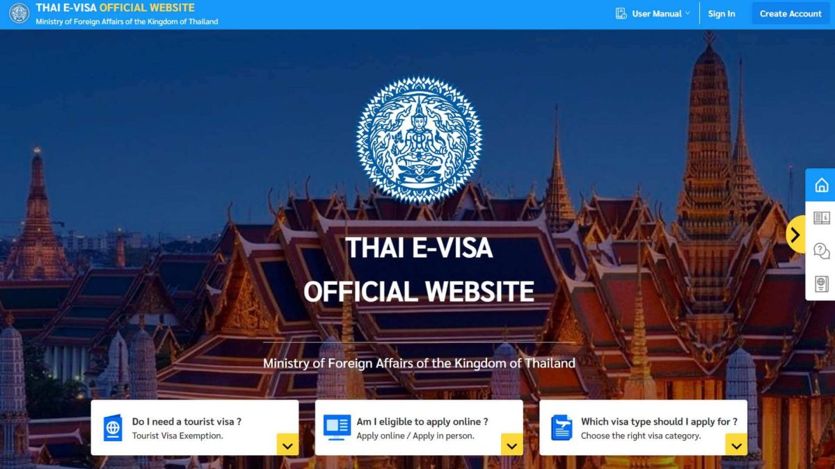 Thailand E-Visa Official Website Screenshot